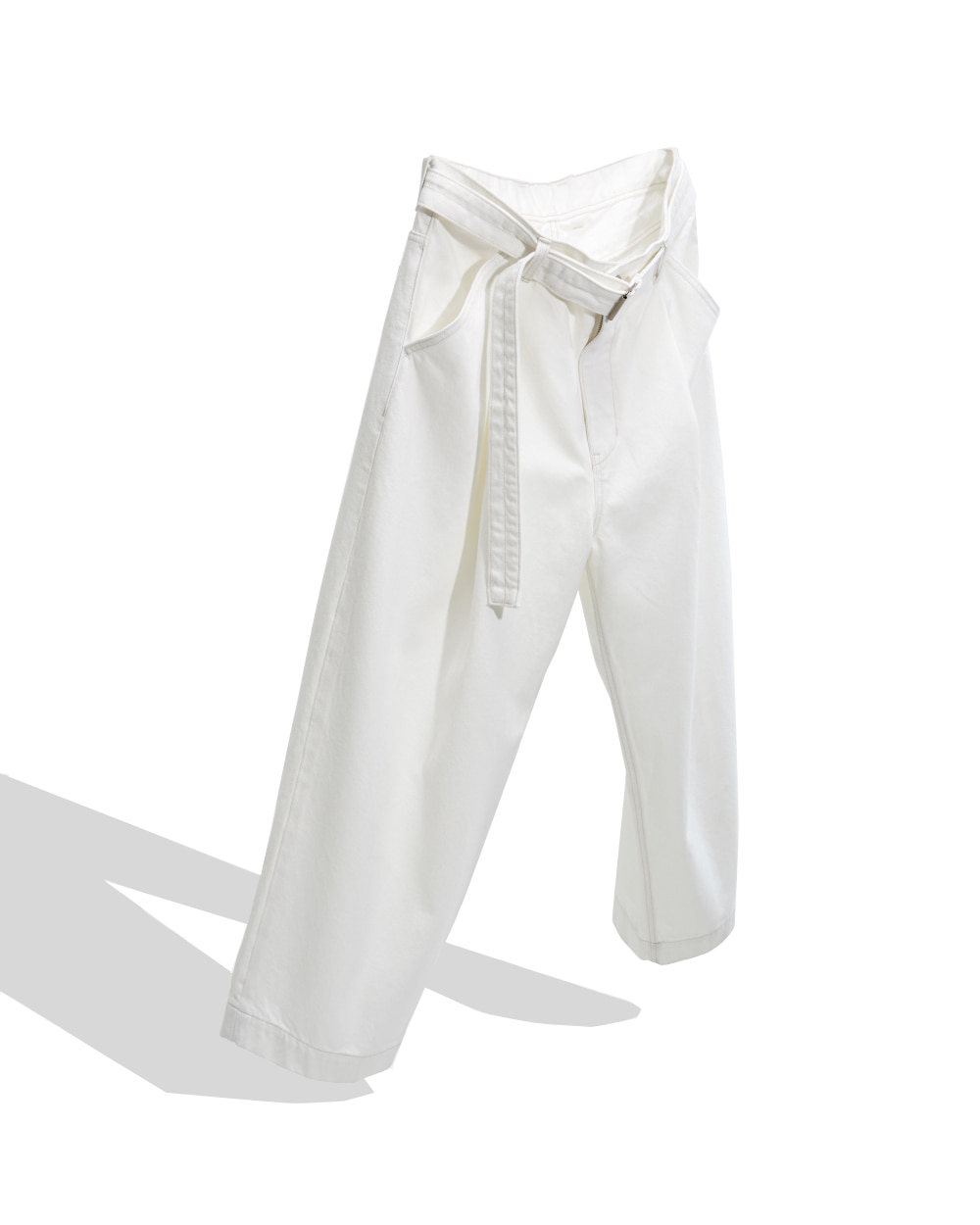 유스 Belted Denim Pants (White)
