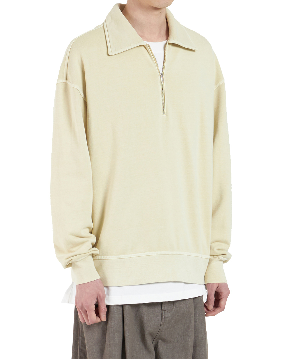 유스 Dyed Collar Sweatshirt (Pale Yellow)
