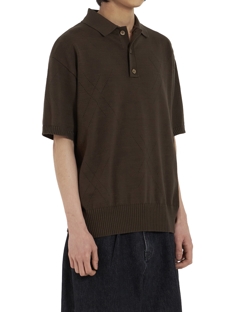 유스 Knit Collar Half T-Shirt (Brown)