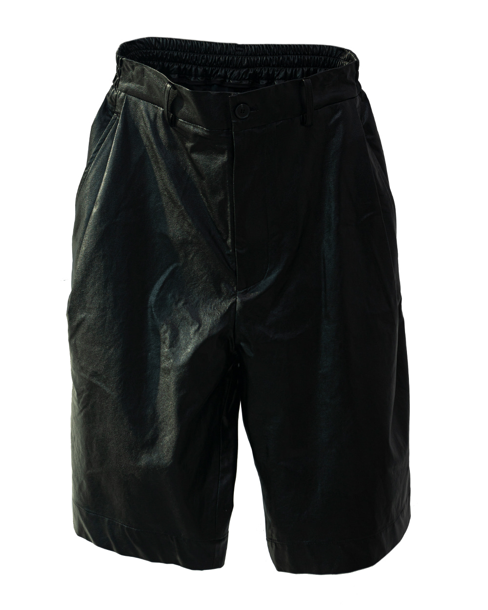 Eco Leather Wide Half Pants (Black)