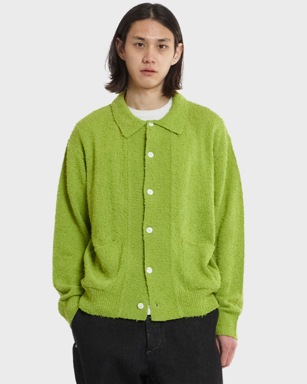 언어펙티드 Boucle Shirt Cardigan (Lime)