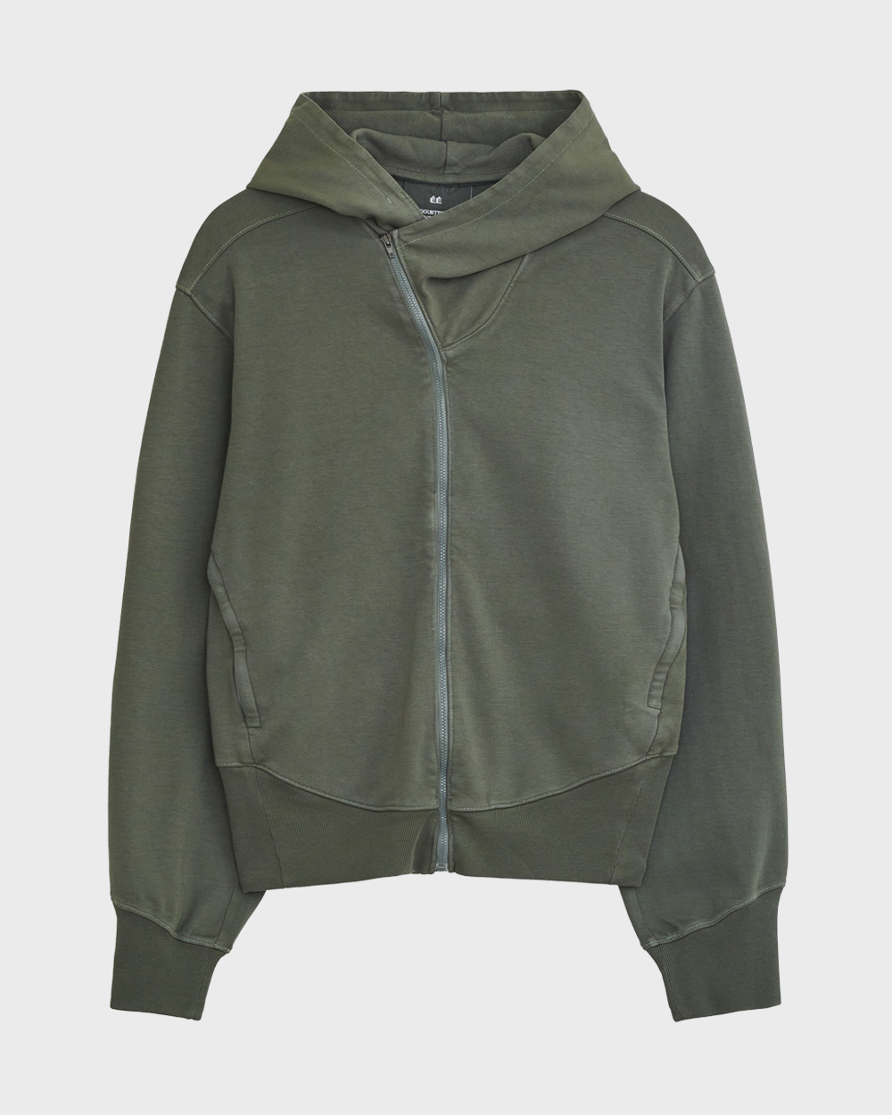 Mens Curved Hooded Sweat Zip Jacket (Olive)