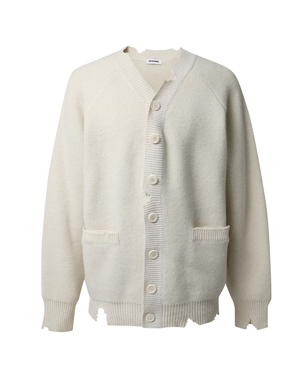ATE STUDIOS PULLED OUT LAMBSWOOL CARDIGAN (O.White)