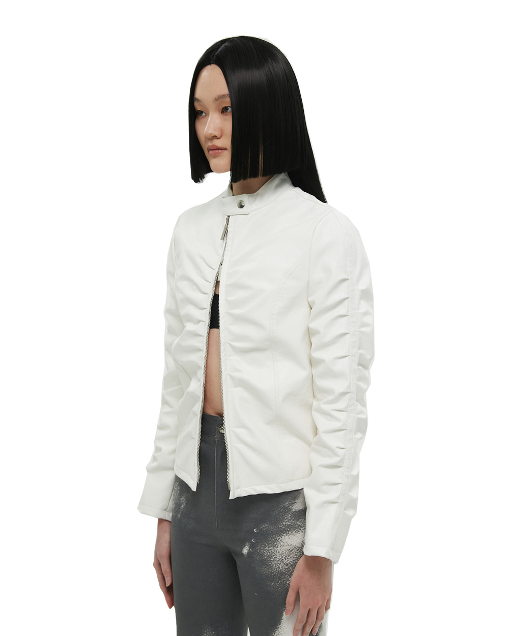 NACHE Shirring leather jacket (White)