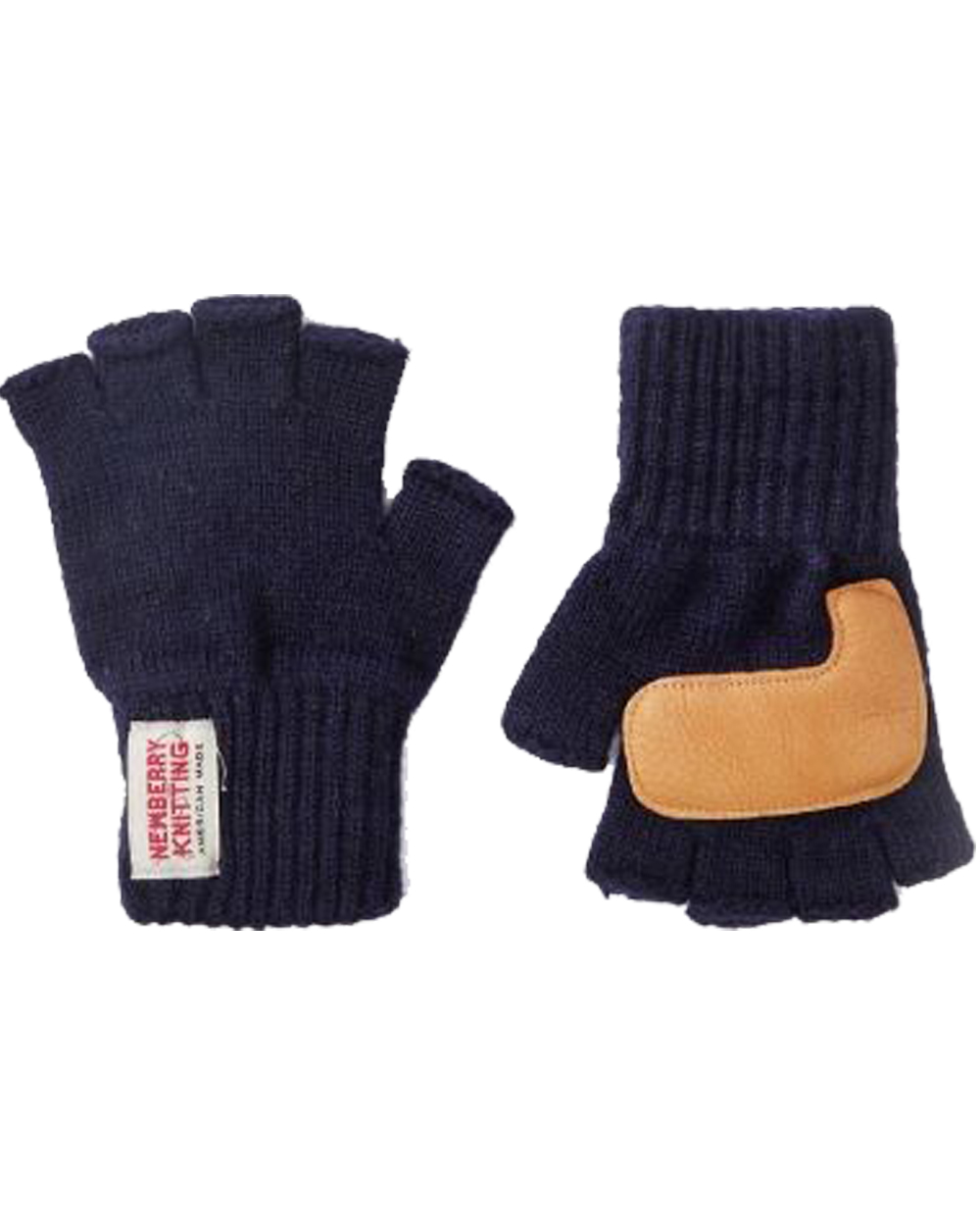 뉴베리니팅 Deer Leather Fingerless Gloves (Navy)
