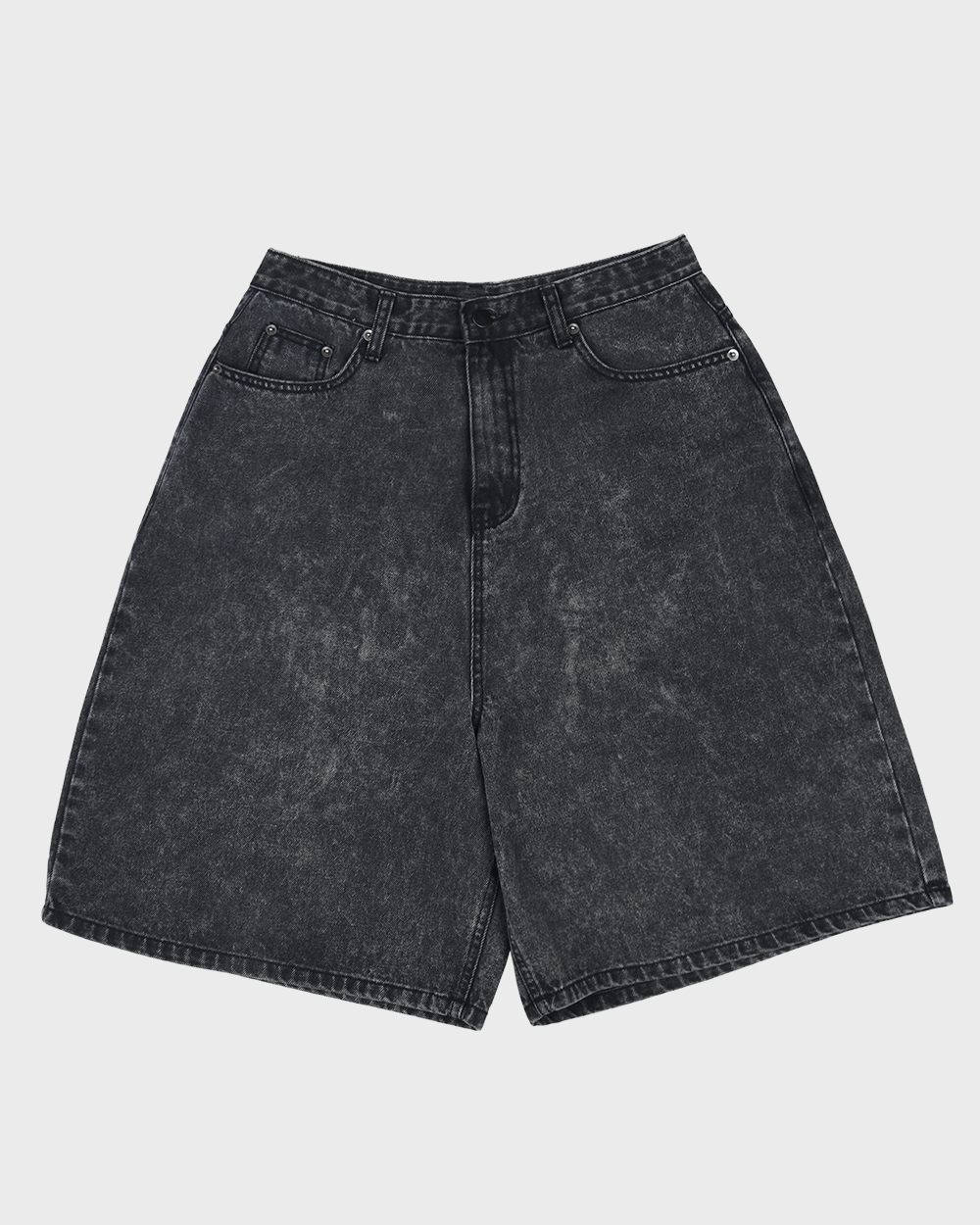 Stone-washed Denim Shorts (Washed black)
