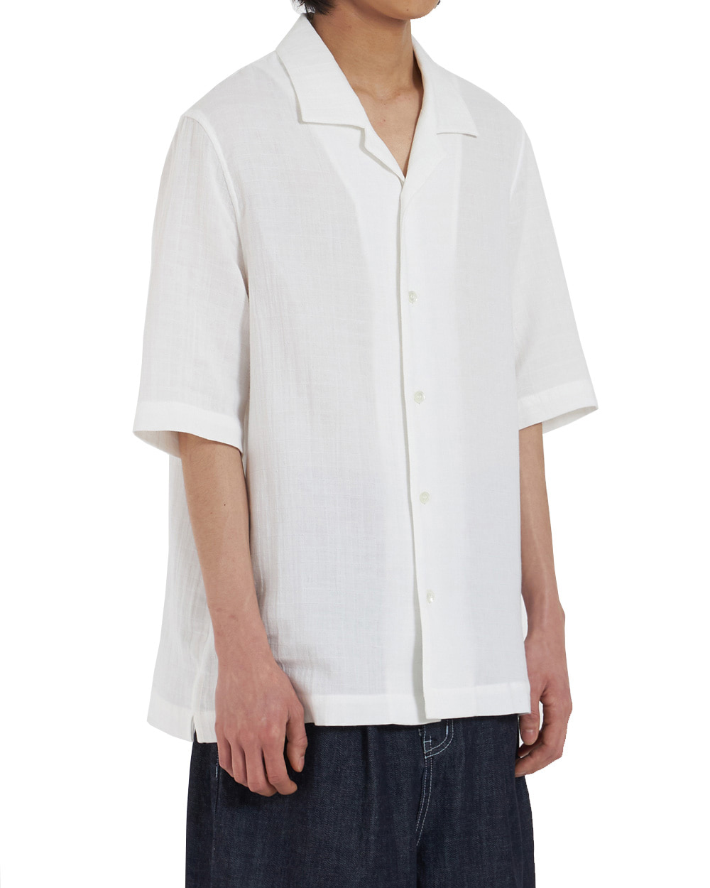 유스 Open Collar Half Shirt (White)