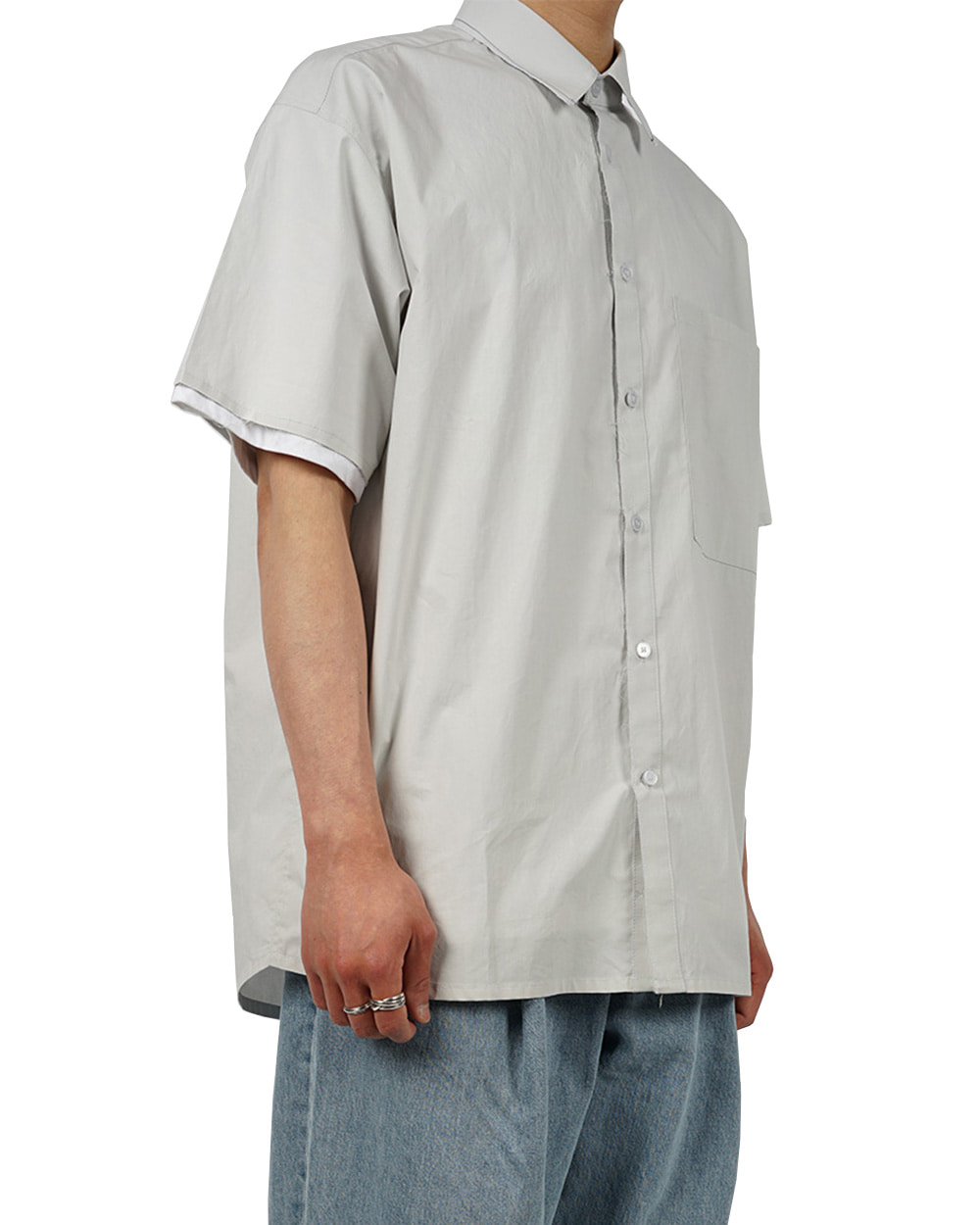 노우트 Unfinished Detail Half Shirt (Pale grey)