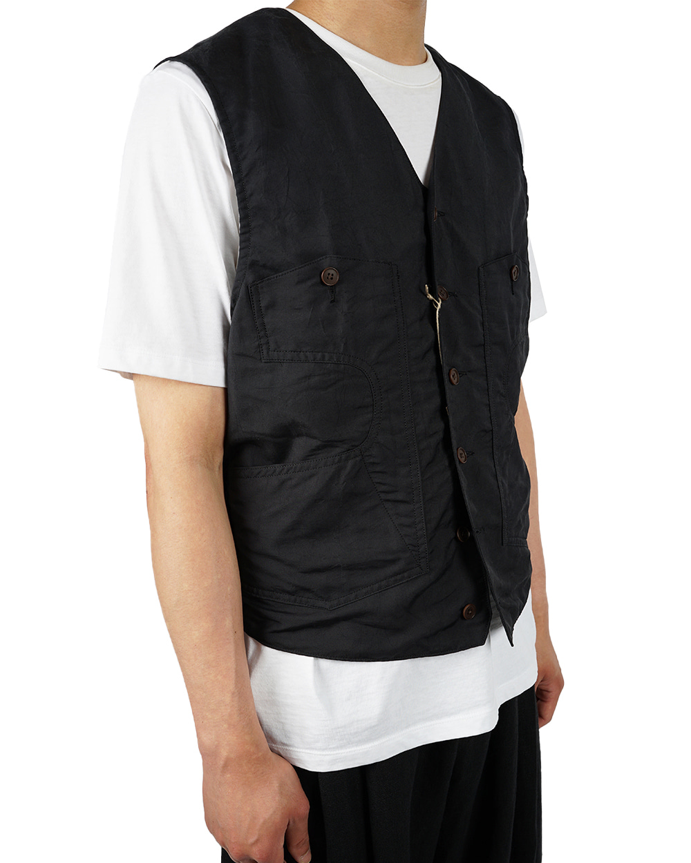 하버색 Silk twill French hunting vest (Black)