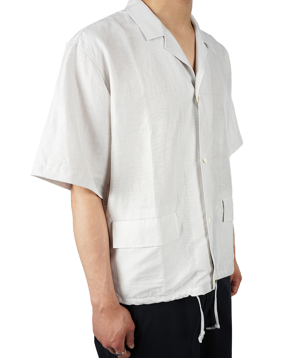 하버색 Linen ester short-sleeved shirt (Ivory)