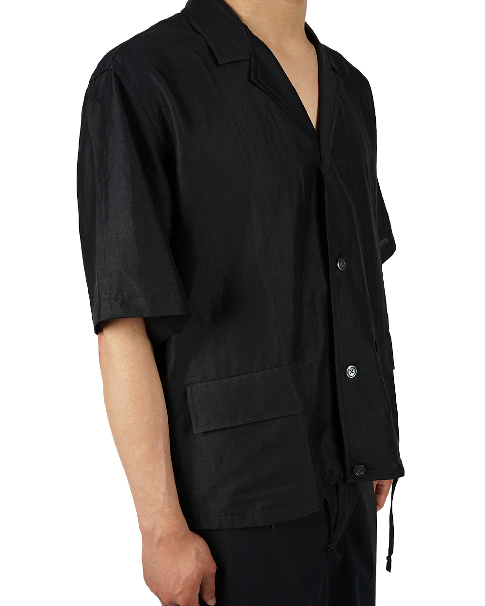 하버색 Linen ester short-sleeved shirt (Black)
