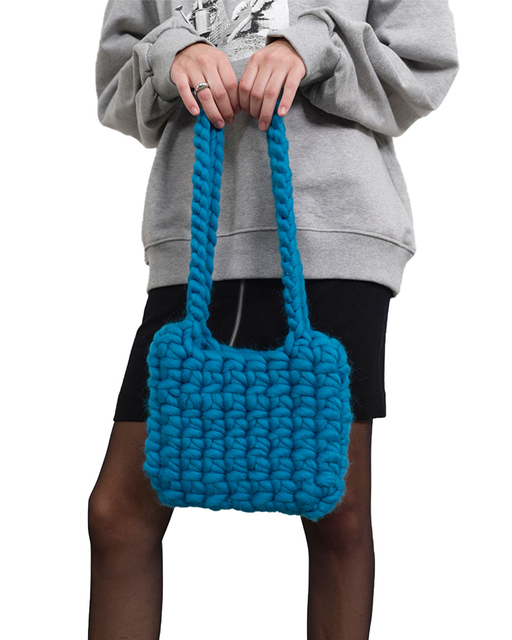 ROCKET X LUNCH R hand made wool rope bag (Blue)