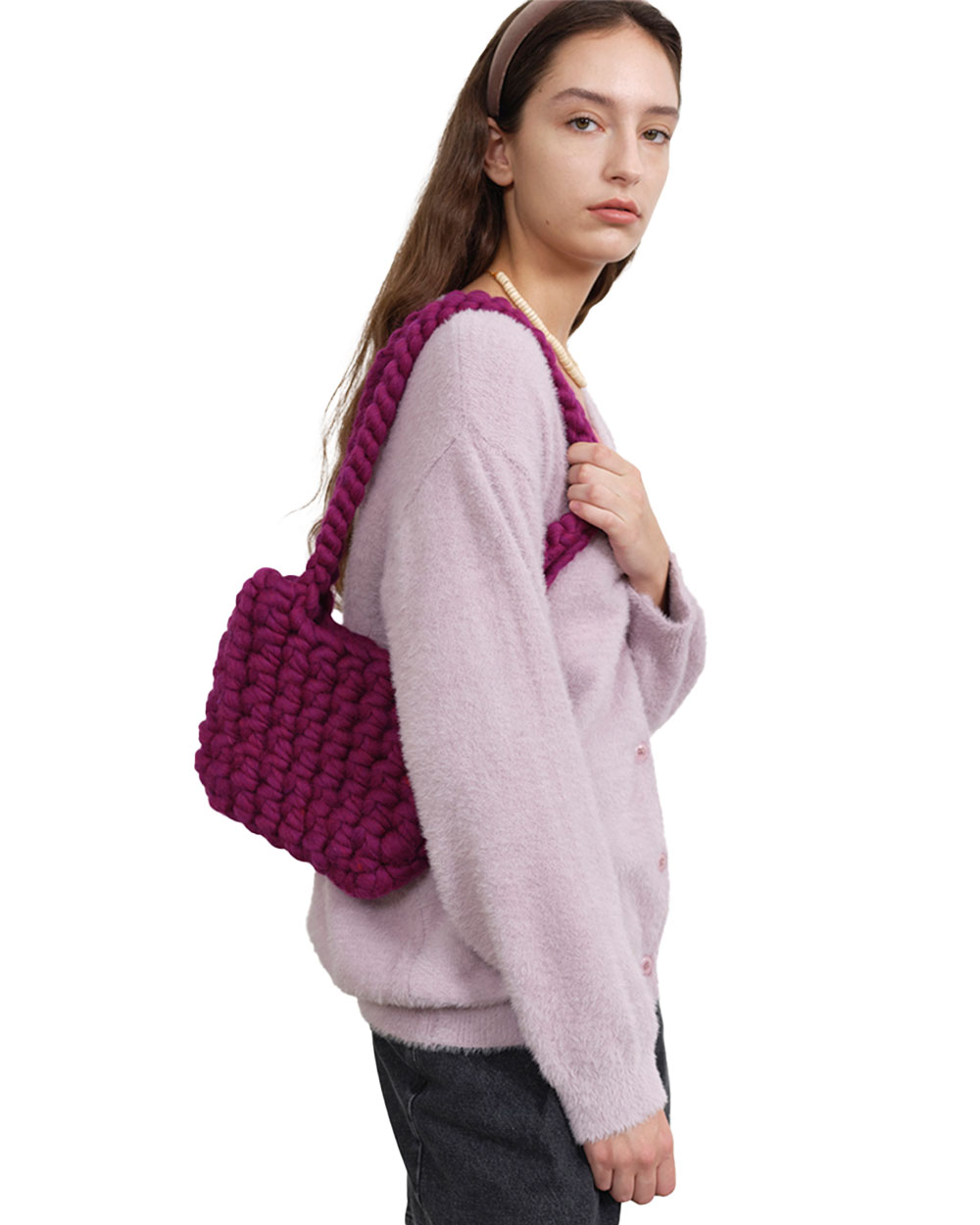 ROCKET X LUNCH R hand made wool rope bag (Purple)