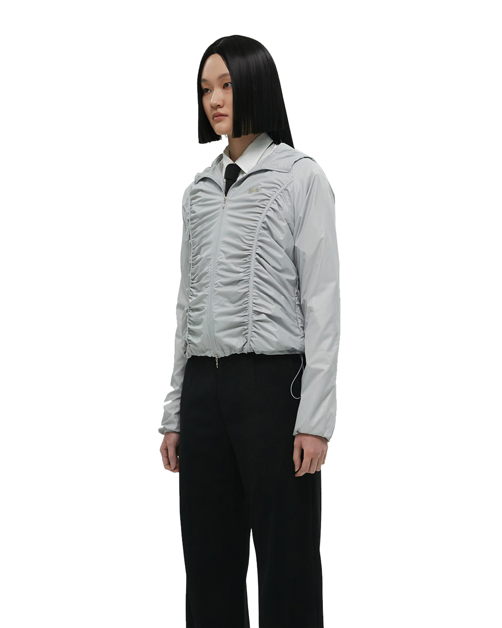 NACHE Shirring light zip-up (Light grey)