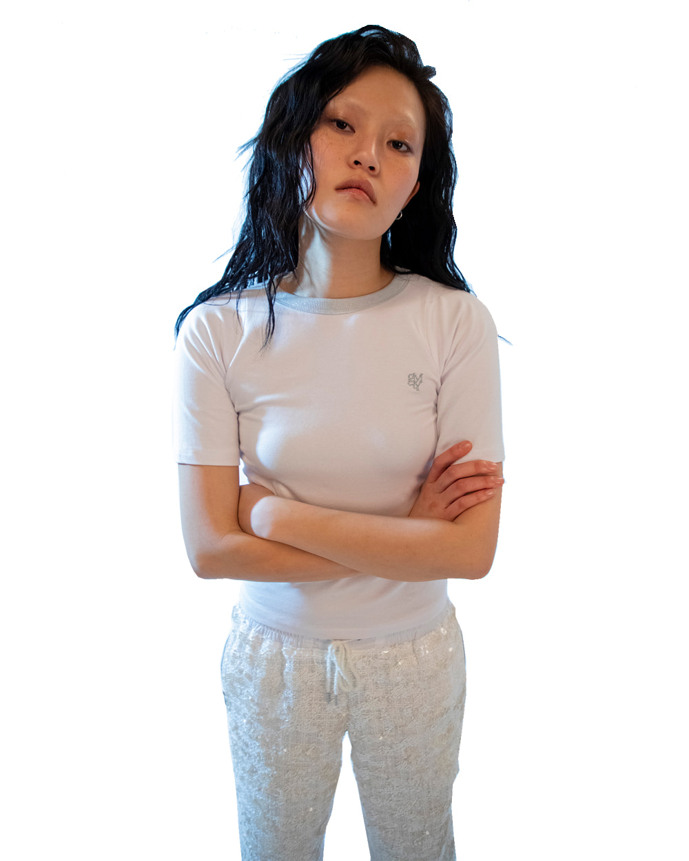 Glitter Slit T-Shirt (White)