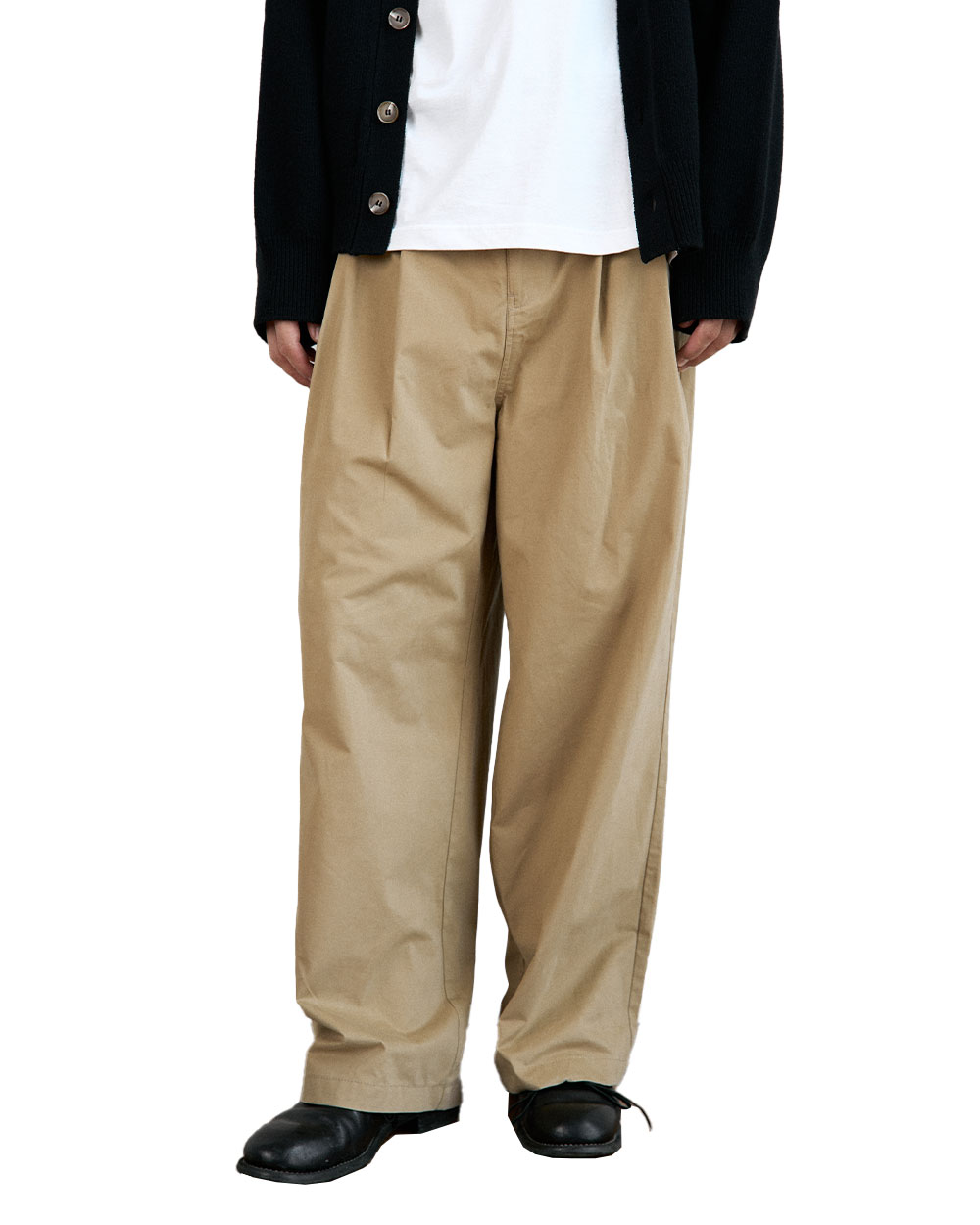Wide Two Tuck Chino Pants (Beige)