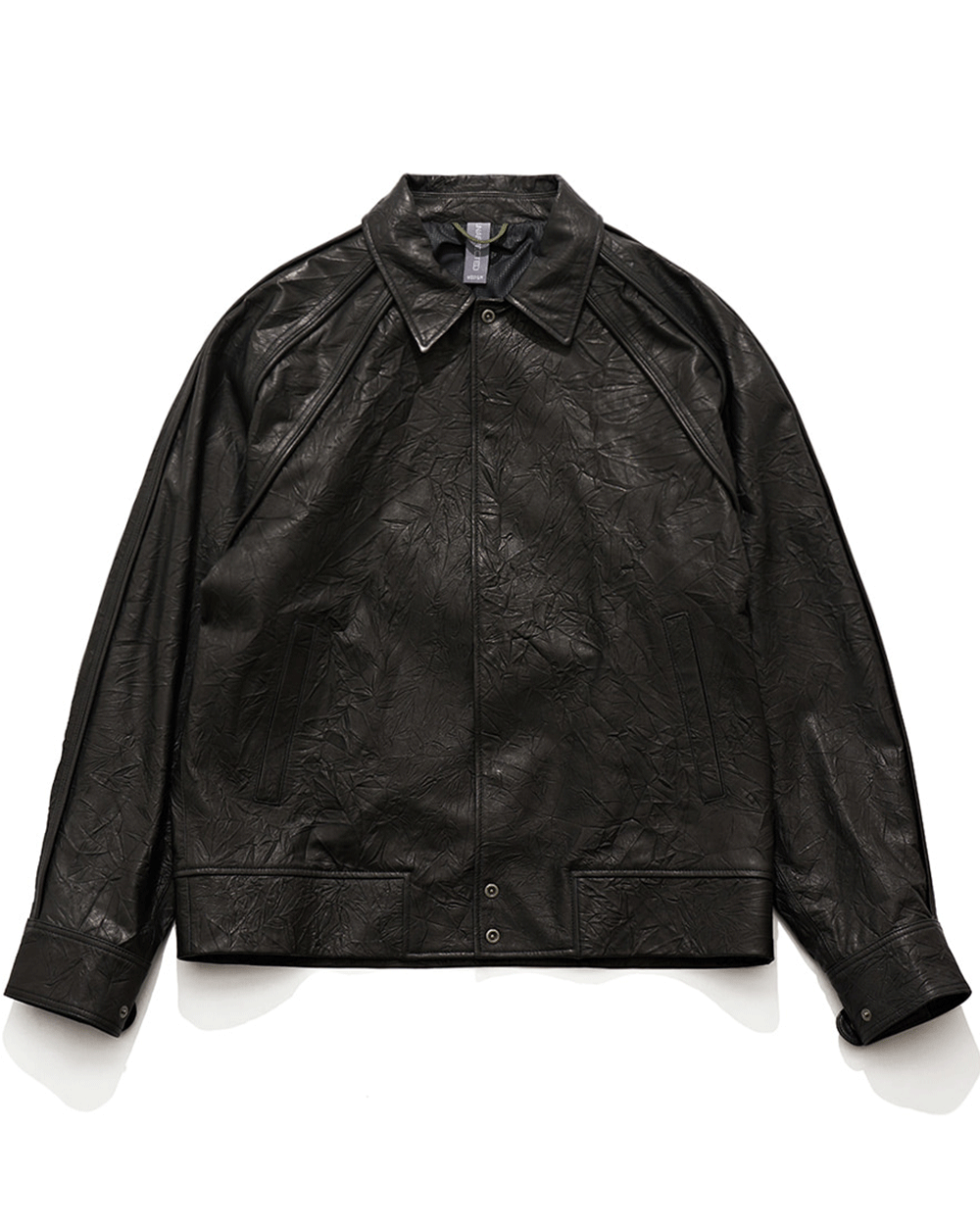 언어펙티드 Leather varsity jacket (Black)