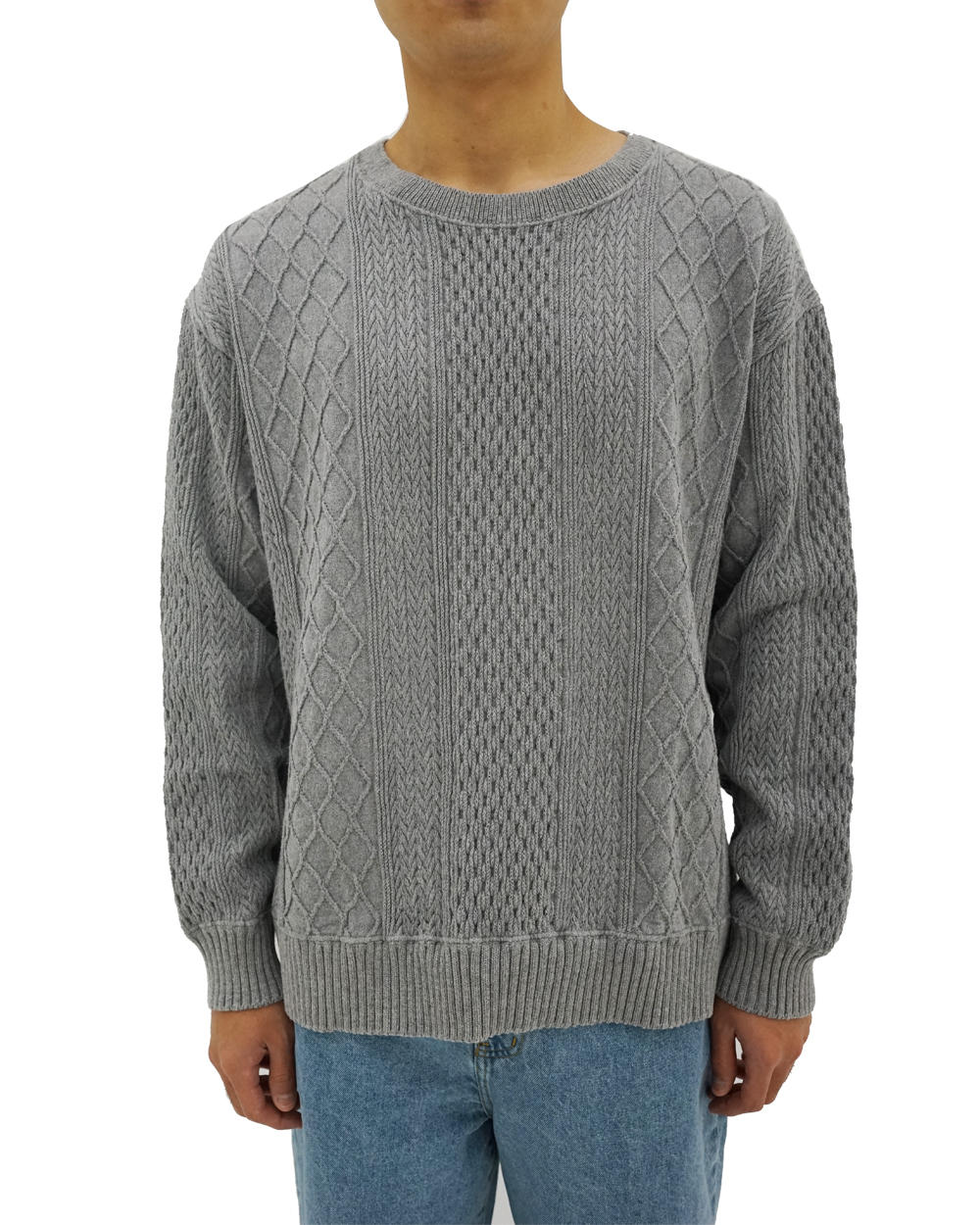 CAL O LINE Cable crew-neck sweat (Heather Grey)