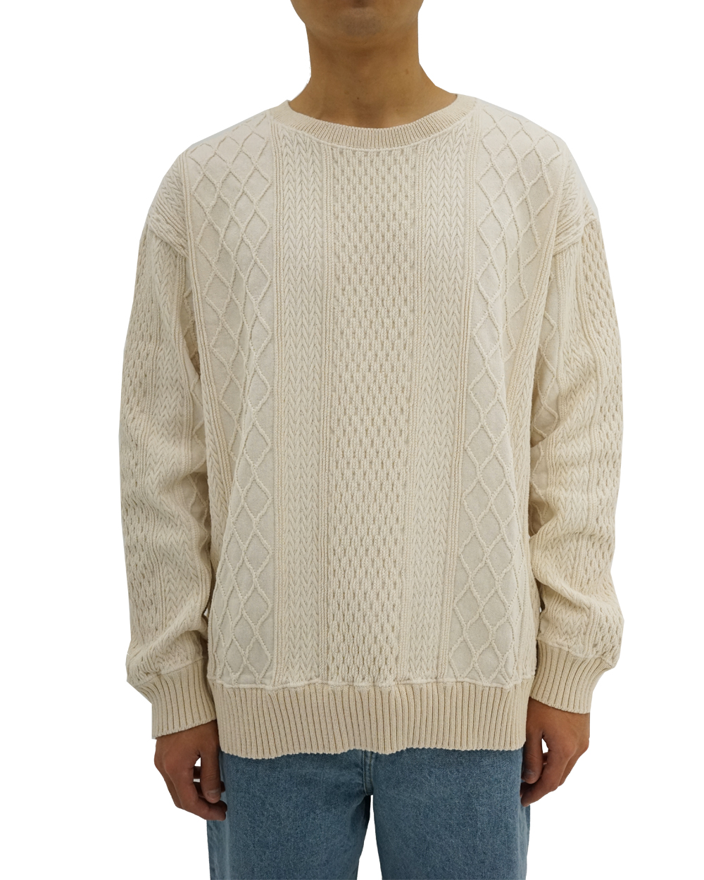 CAL O LINE Cable crew-neck sweat (Natural)