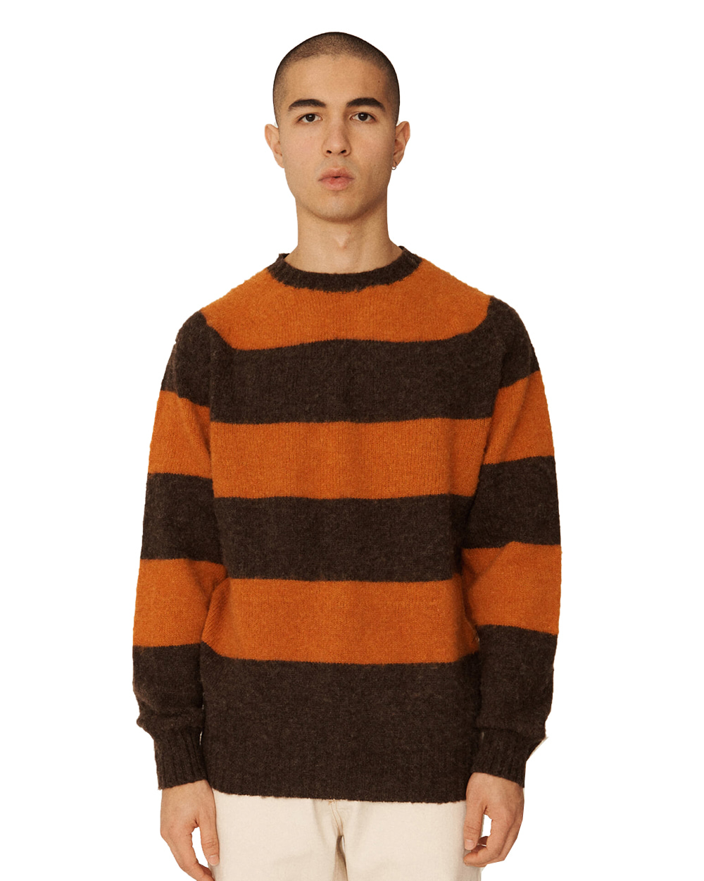 Suedehead Crew Neck Knit_Stripe (Brown-Orange)
