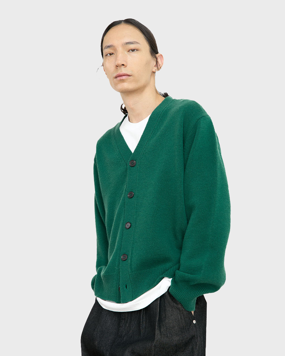 Merino Wool Back Line Cardigan (Green)