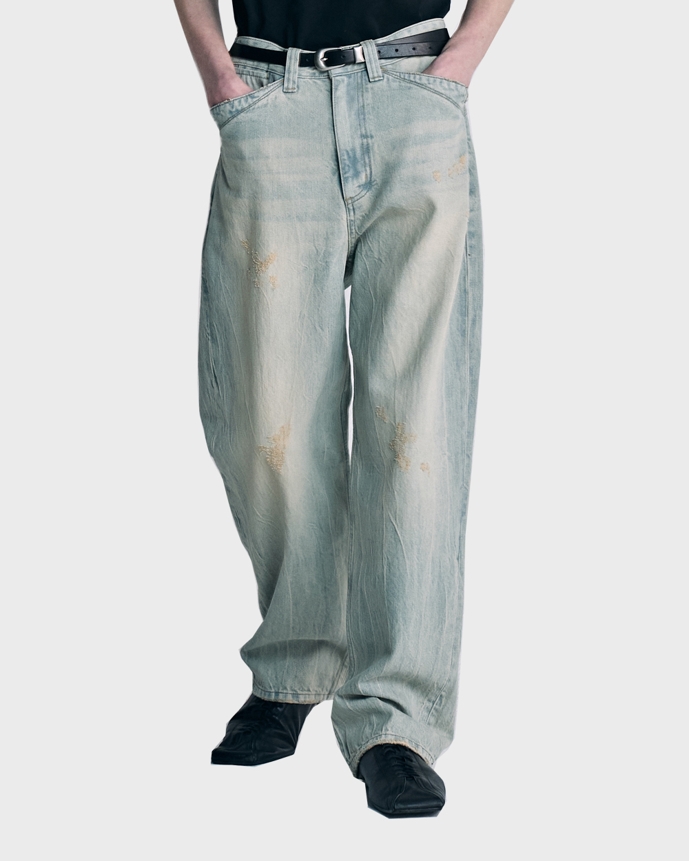 노운 Vintage washed denim pants (Light blue)