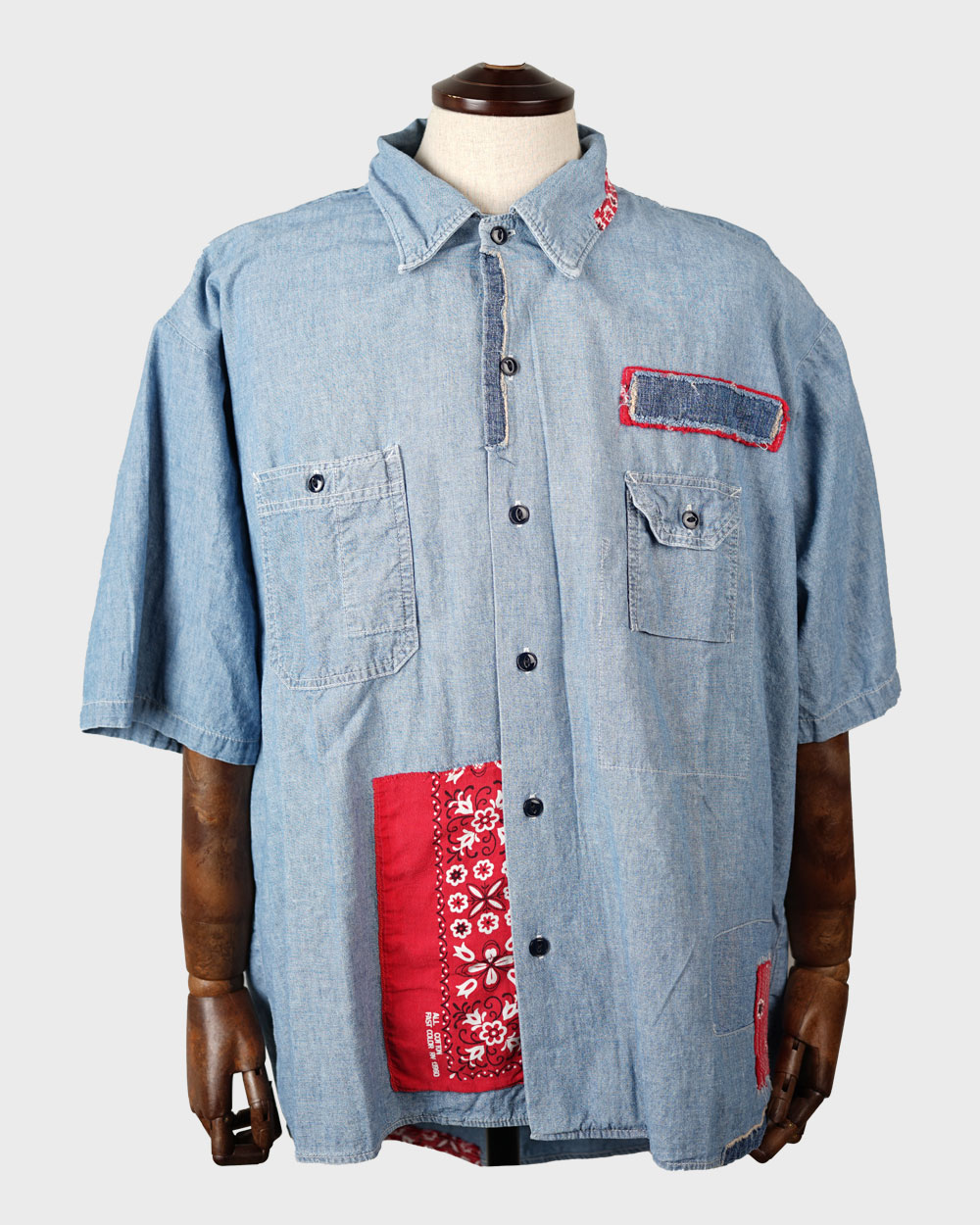CAL O LINE Bandana Chambray S/S Shirt (Blue/Red)