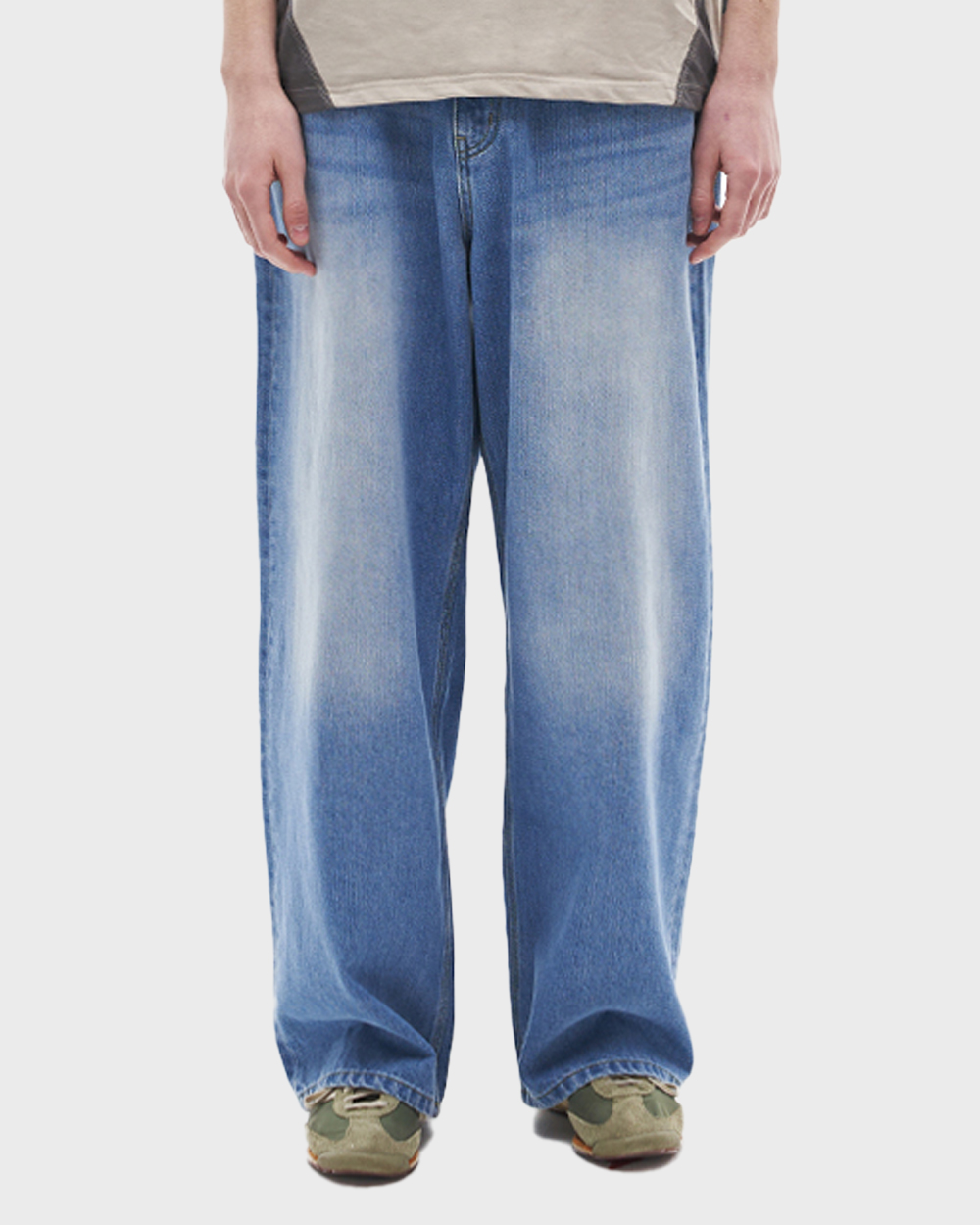 노운 Wide denim pants (Mid blue)